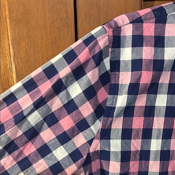 Express Casual Button Down Shirt in Pink and Blue Plaid - Picture 3 of 4